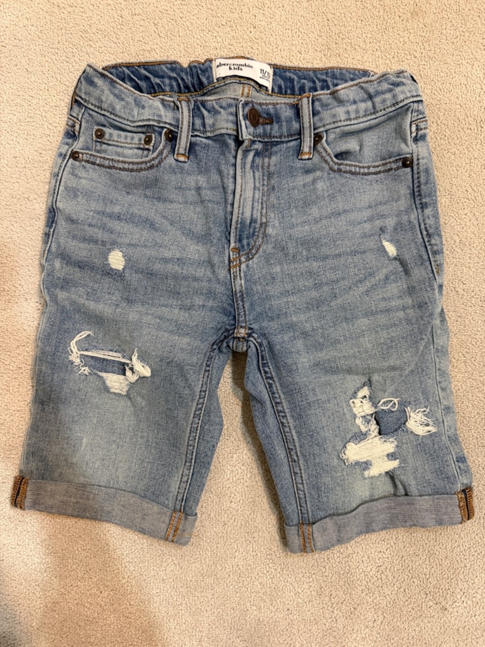 abercrombie kids light wash Distressed Roll-Up Denim Shorts